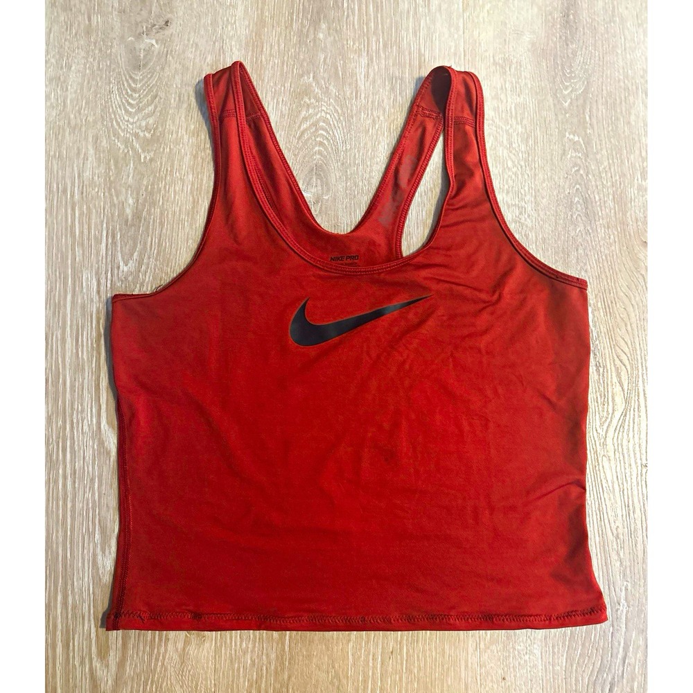 Nike Pro Women's Dri-FIT Cropped Tank Top Rust Orange Red Swoosh Size M